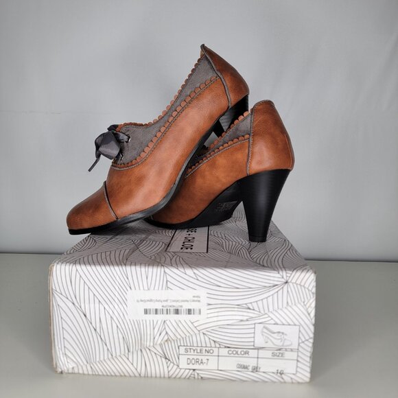 Chase & Chloe Heeled Oxford Shoes Size 10 Gray, Brown - Picture 5 of 8